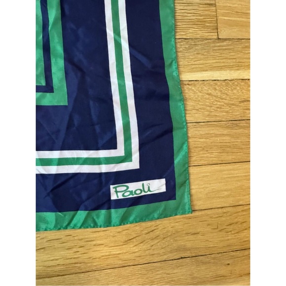 Paoli Green and Blue Geometric Vintage Scarf - Picture 12 of 16